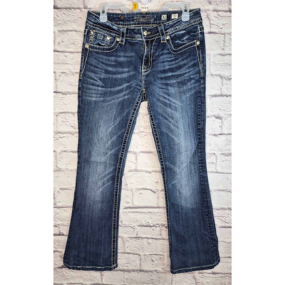 Miss Me Bootcut Jeans Size 31 Embellished Peace Sign Bling Y2K